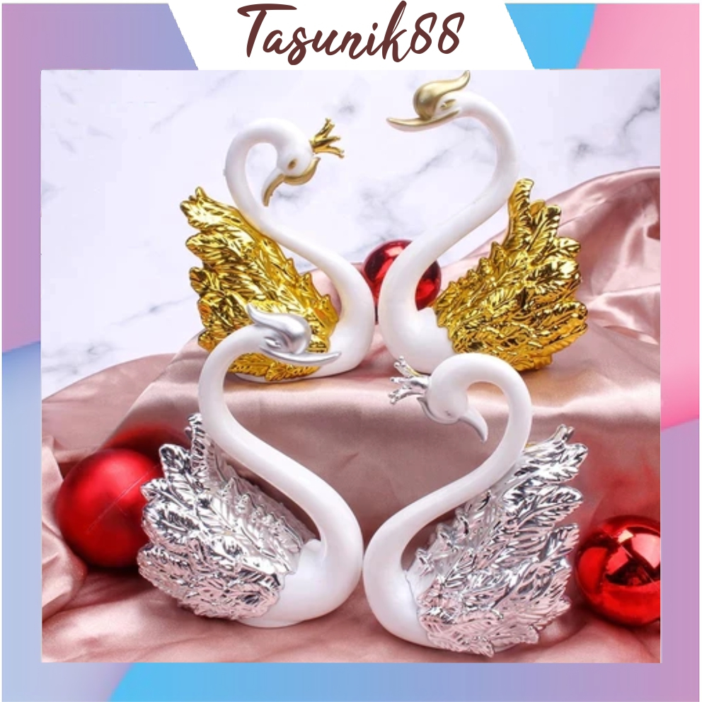 TASUNIK88 Sepasang Angsa Gold / Silver Flaminggo Hiasan / Interior Emas Dan Perak Pernikahan / Dekorasi Ruang Tamu COD R1493