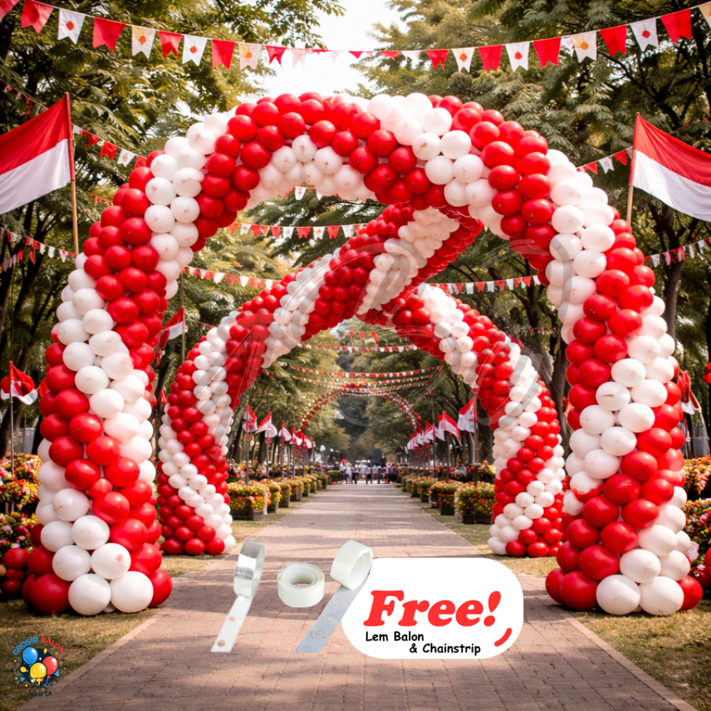 [ISI 100PCS BALON MERAH PUTIH PREMIUM - FREE LEM BALON & CHAINSTRIP] - Paket Balon Latex Kemerdekaan Dirgahayu HUT RI / Set Dekorasi Merah Putih Tebal / Lomba 17an Agustus