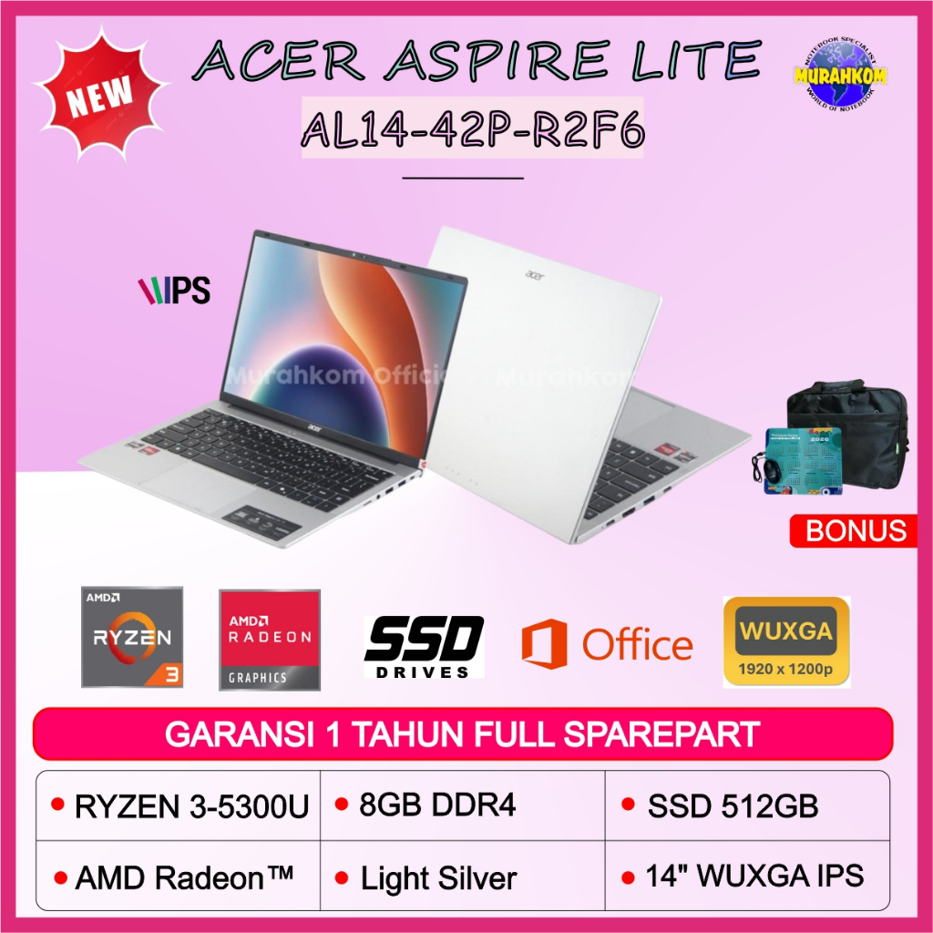 Jual LAPTOP MURAH ACER ASPIRE LITE AL14-42P-R2F6 AMD R3 5300U 8GB ...