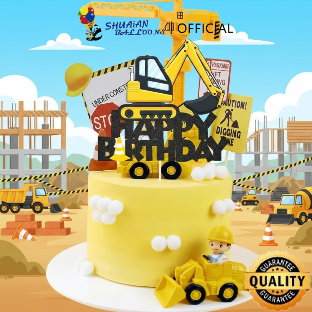 Jual SHUAIAN Cake Topper Happy Birthday Bertema Konstruksi Excavator ...