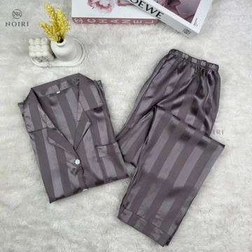 NOIRI Piyama Satin Baju Tidur Lengan Panjang Celana Panjang Setelan One Set Wanita Dewasa Motif