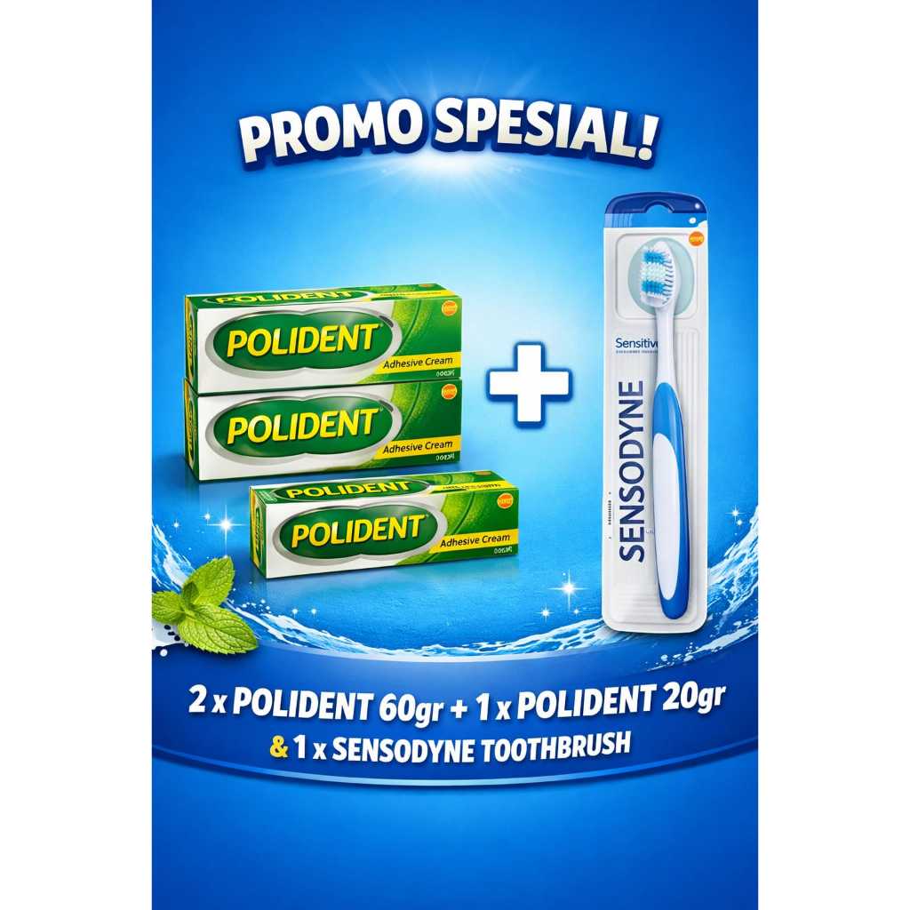 Jual POLIDENT ADHESIVE 60 GR FLAVOUR FREE & FRESH MINT FREE POLIDENT ...