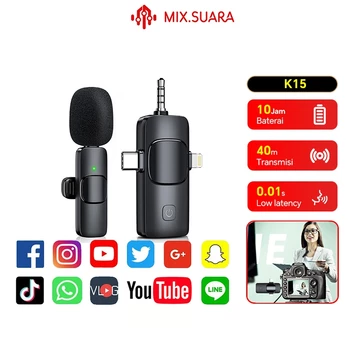 MIX.SUARA K31 Pro A37 Mic Clip On Wireless Microphone Jepit Di Baju Type C IOS 3in1 Plug Play