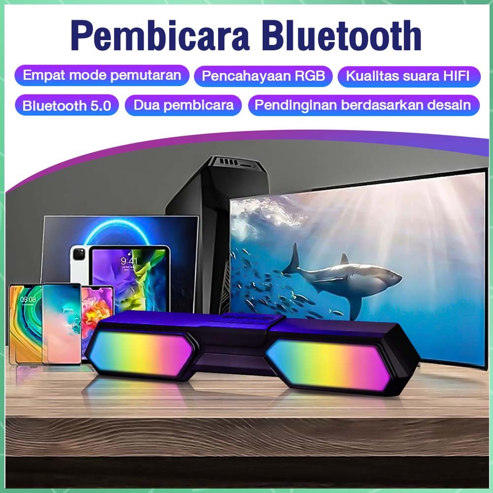 Jual Speaker Bluetooth Soundbar RGB 5 Colors LED Light Computer TV ...