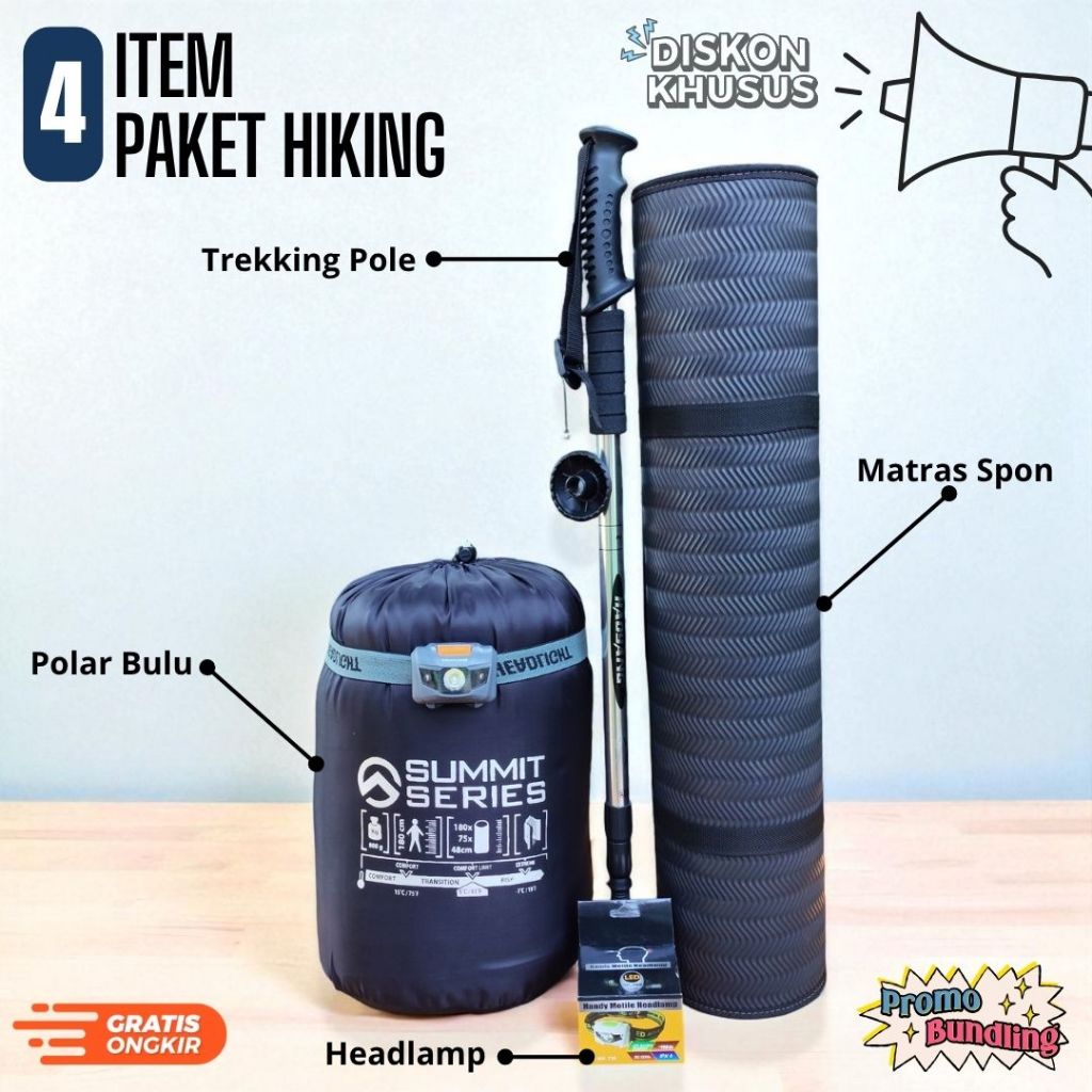 Paket Hemat Sleeping Bag Bulu + Matras + Trekking Pole Paket Set Camping Hiking Outdoor Murah