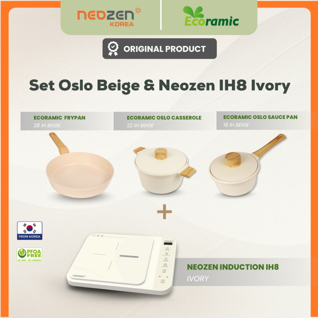 Jual Bundling Ecoramic Set Oslo Beige & Neozen Kompor Induksi IH8 Ivory ...