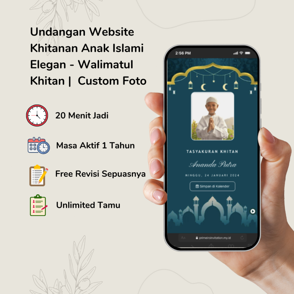 Undangan Website Khitanan Anak Islami Elegan - Walimatul Khitan | Bisa Custom Foto