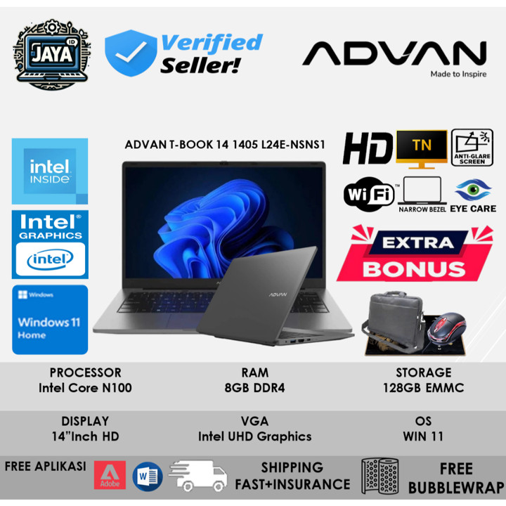 Laptop Advan TBOOK 14 Intel N100 RAM 8GB 512GB SSD 14 Inch HD Windows 11 Home Or
