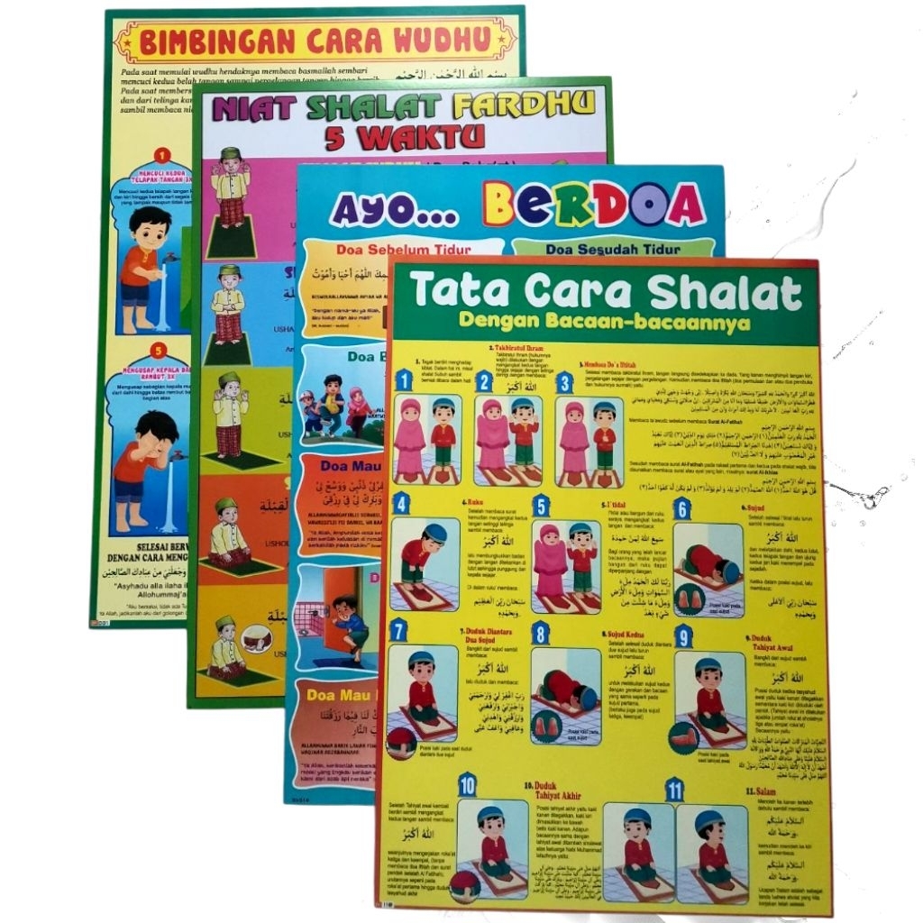 Jual Paket 4 Poster Edukasi, Belajar Shalat, Berdoa, Niat Shalat, Wudhu ...