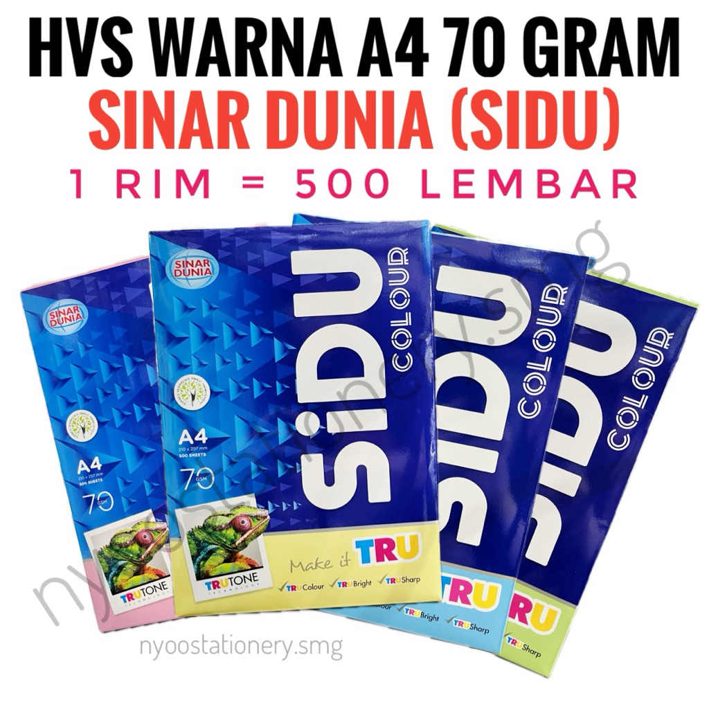 Jual (1 RIM = 500 LEMBAR) KERTAS HVS A4 70 GRAM WARNA SINAR DUNIA SIDU ...
