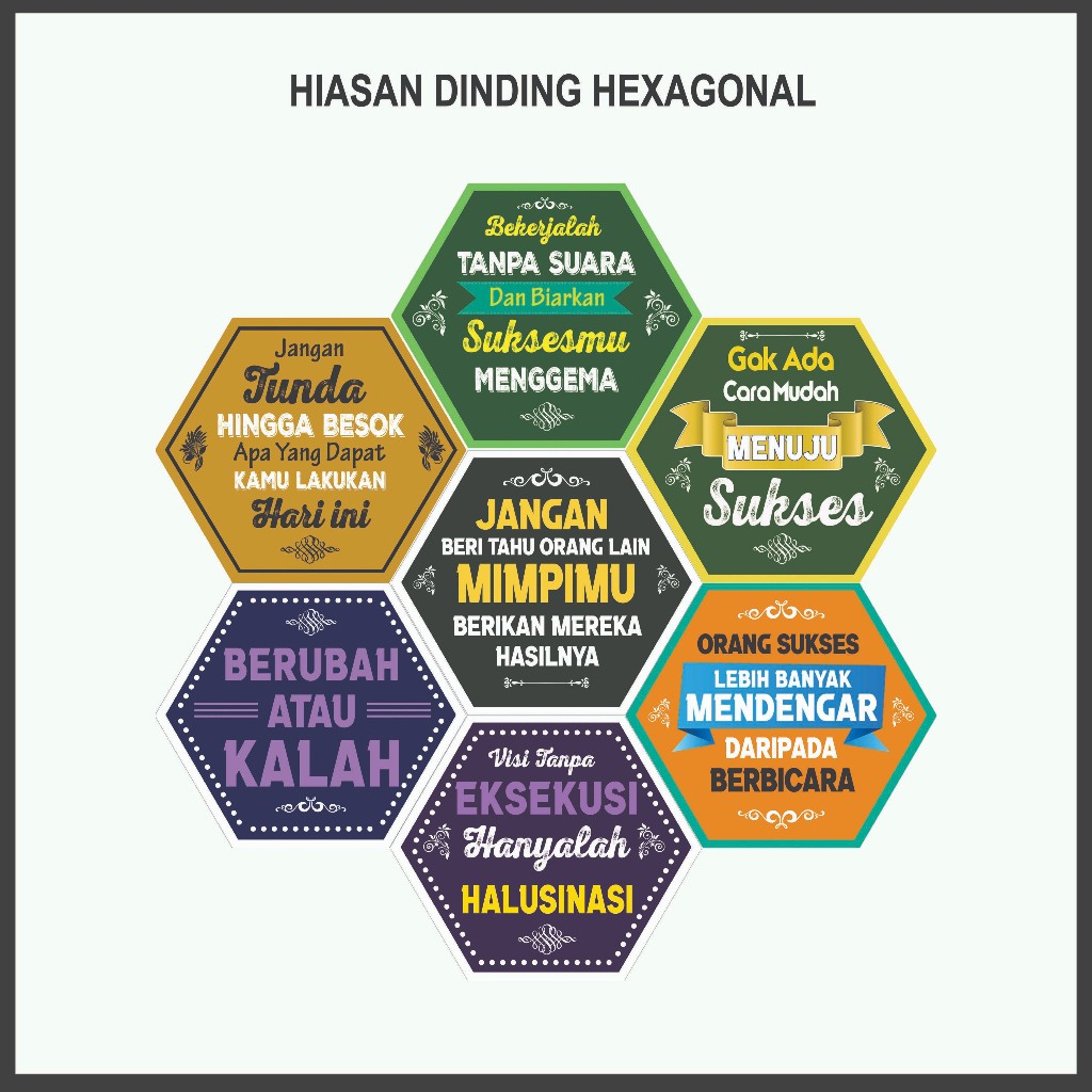 Jual Hiasan Hexagonal Segi 6 Tema Motivasi - Quote Hiasan Dinding Rumah ...