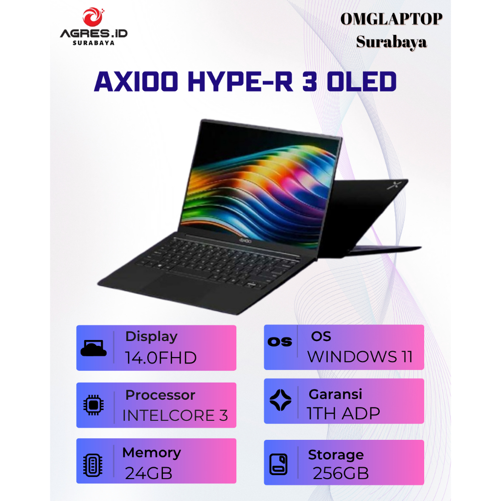 Jual AXIOO HYPE-R 3 OLED I3 1215 24GB 256GB W11 14.0FHD BLK (UNDER 1KG ...