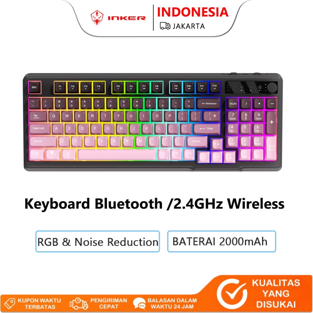 Jual INKER Keyboard Wireless H98, Dual Mode Bluetooth 5.1 & 2.4G ...
