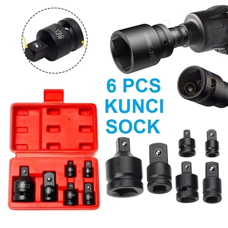 Jual ADAPTOR SHOCK KUNCI RACHET 6 PCS CONVERTER MATA BIT SOK STANG L ...