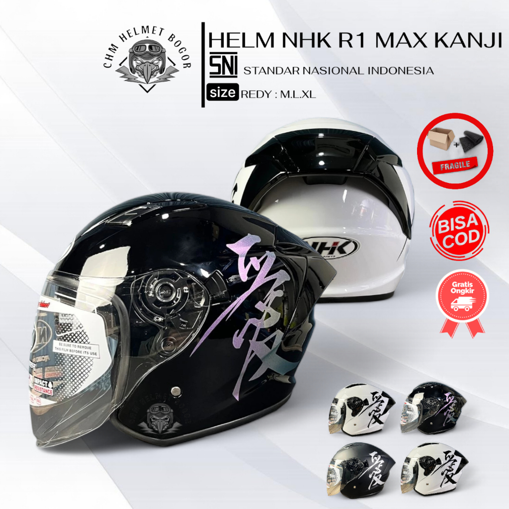 Jual Helm Half Face NHK R1 Max Kanji Double Visor Original 100% Terbaru ...