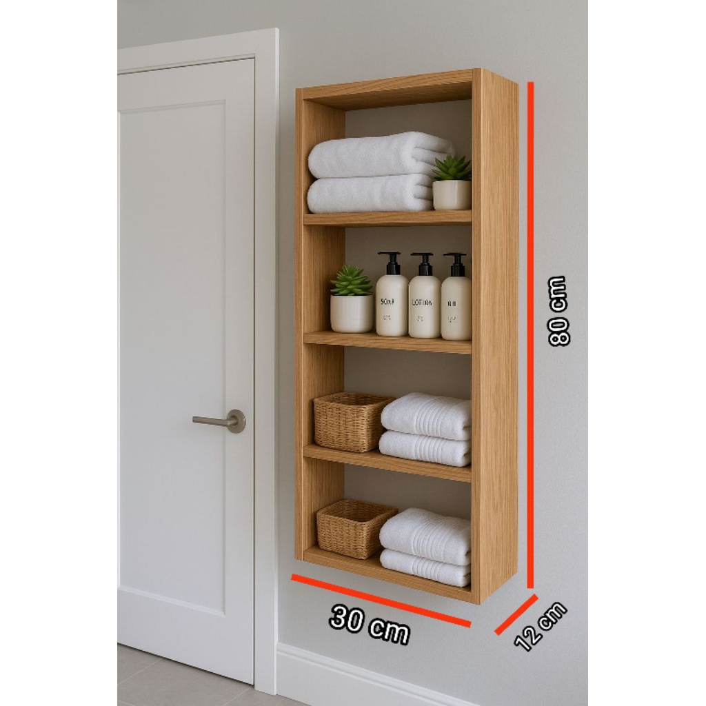 Rak Dinding Tempel Minimalis Estetik – Kayu multiplek 4 Tingkat untuk Kamar & Ruang Tamu. kaguya decor