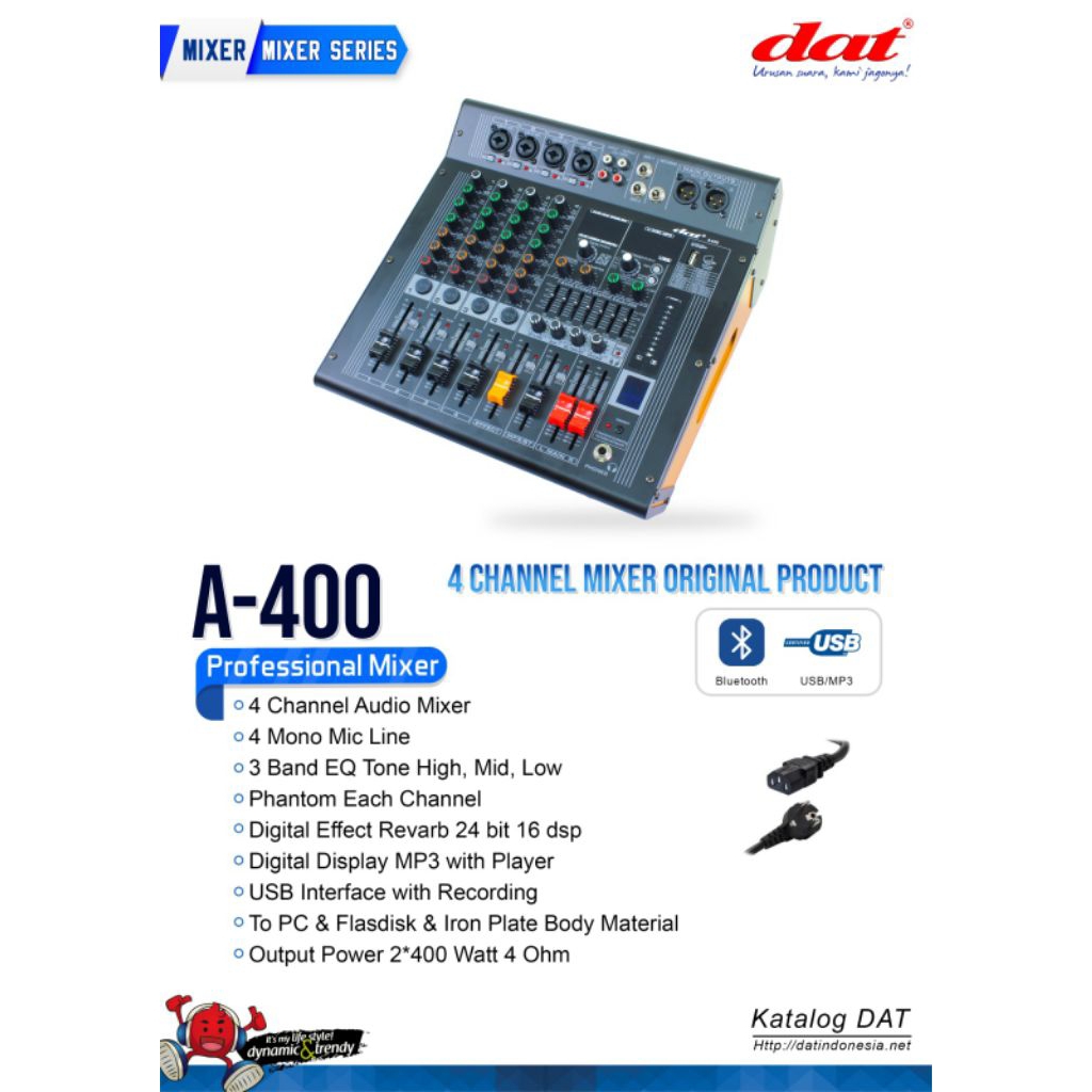 Jual DAT A-400 – Mixer 4 Channel, 4 Mic Input, 3 Band EQ, Reverb DSP ...