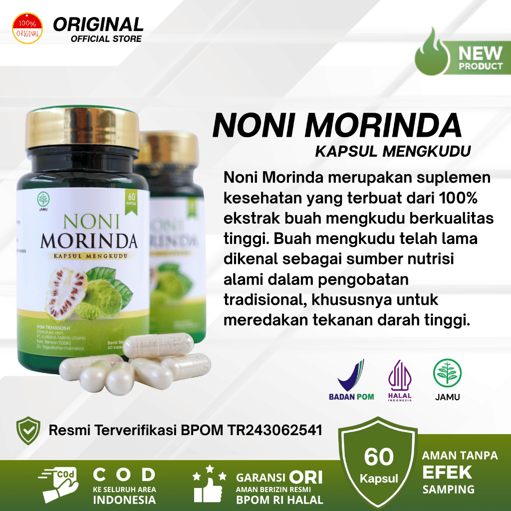 Noni Morinda Kapsul Herbal Membantu Meringankan Gejala Tekanan Darah Tinggi Dan Hipertensi Bpom