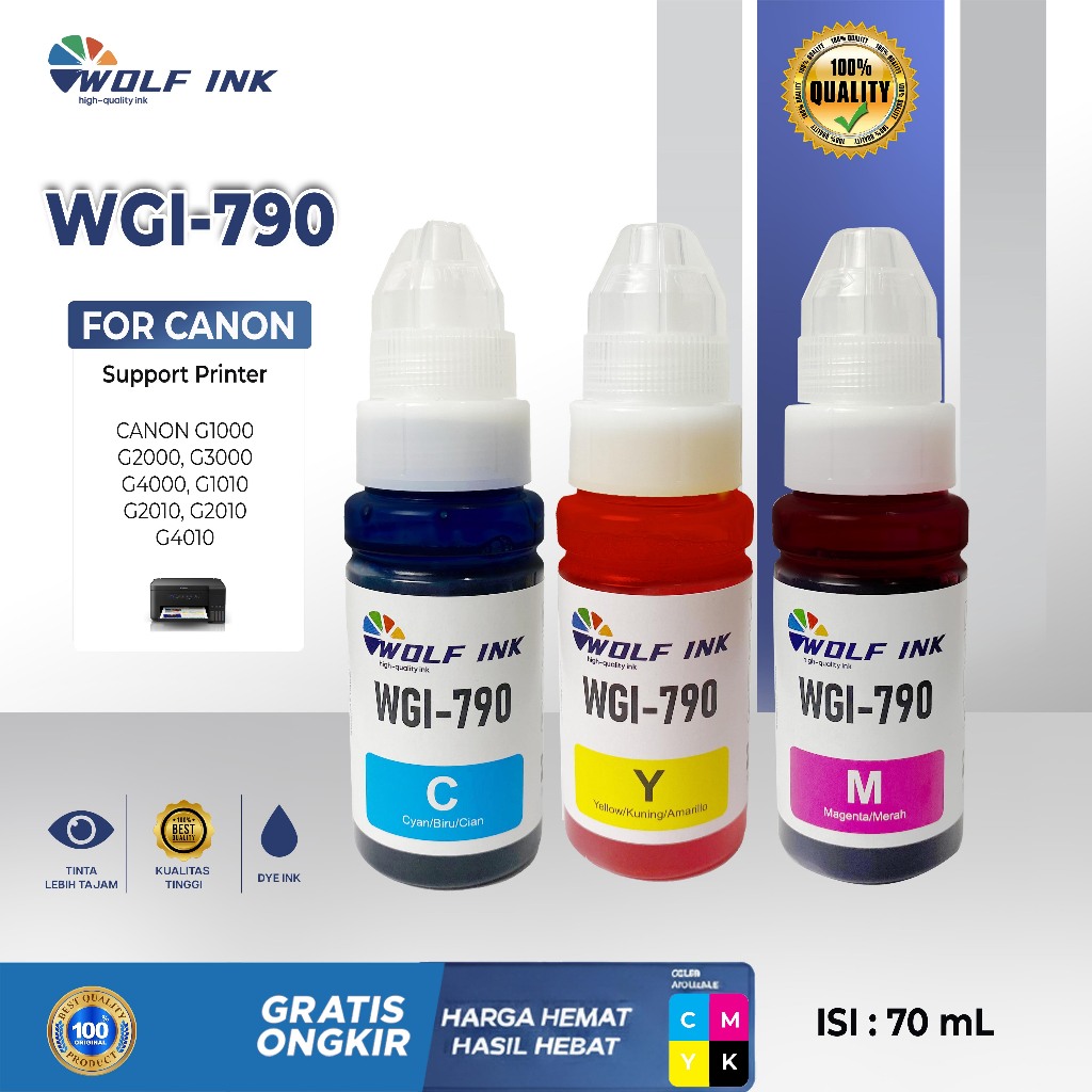 Jual WOLF INK Tinta Canon GI-790 Untuk Printer Canon G570 & G670 Hasil ...