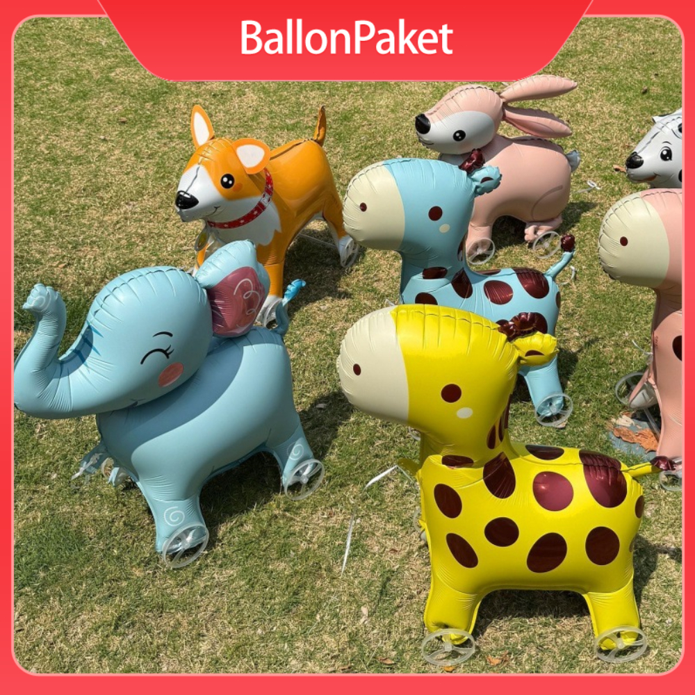 Balon Foil 4D Karakter Animal Roda Bisa Berjalan / Balloon Character Wheels Balon Ulang Tahun ( Tank, Jeep & Taxi ) Dekorasi Ulang Tahun
