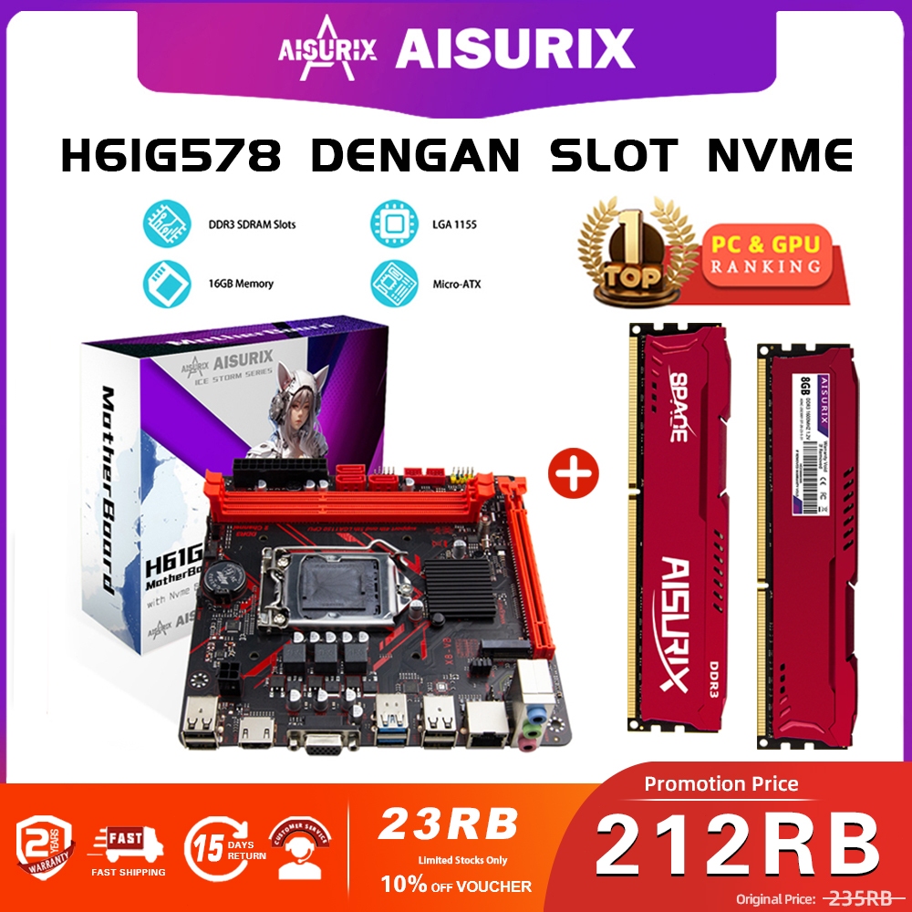 AISURIX Motherboard H61 LGA 1155 DDR3 H61 Mainboard Support Nvme