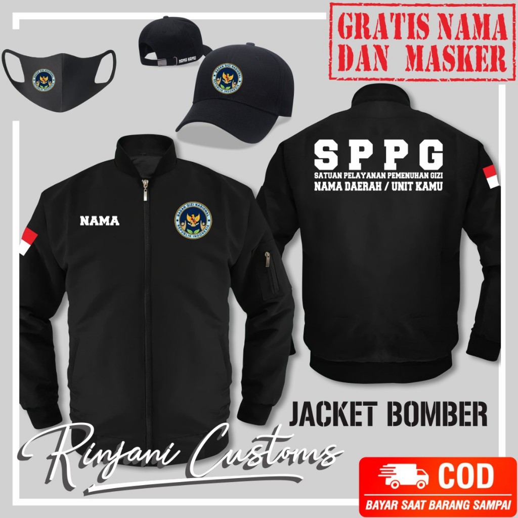 Jual JAKET BOMBER BGN GRATIS NAMA DAN MASKER - BOMBER MBG - JAKET SPPG ...