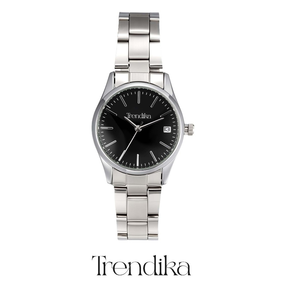 Jual Trendika Jam tangan perak dengan gelang perak dial hitam dan ...