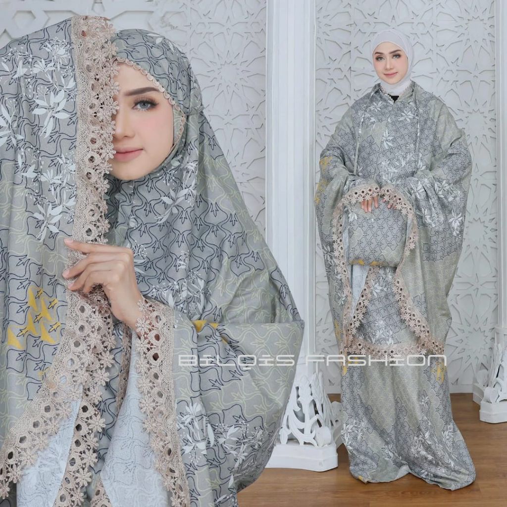 Mukena Dewasa RAISHA 2in1 Resleting Bahan Katun Motip Printing