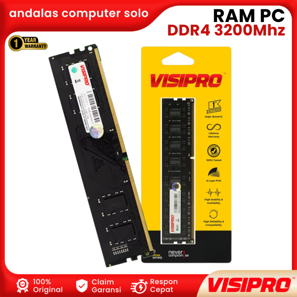 Jual RAM PC KOMPUTER VISIPRO DDR4 8GB/16GB 3200MHz PC-25600 LONGDIMM ...