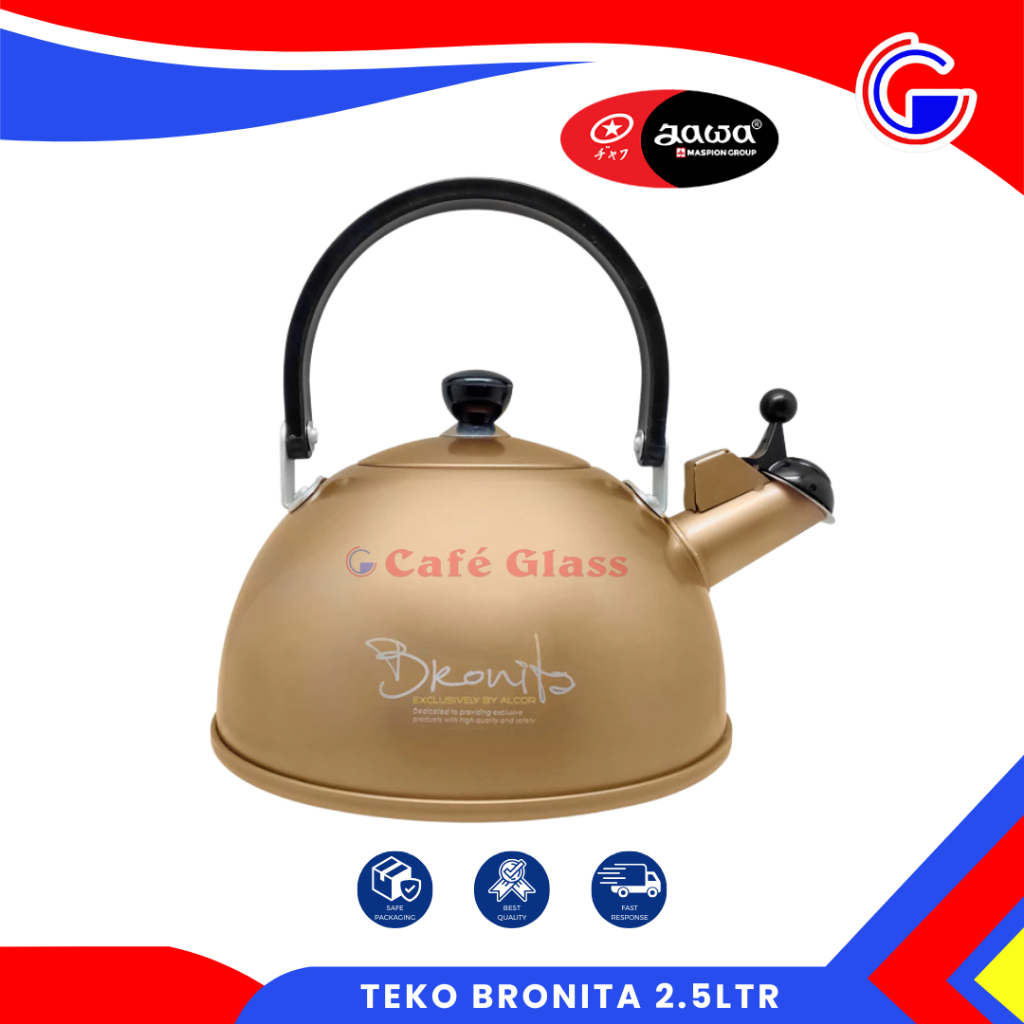 Teko Mikado Bronita 2.5 Liter Gc - Ceret Air Maspion Anti Karat Dengan Peluit - Teko Bunyi Aluminium