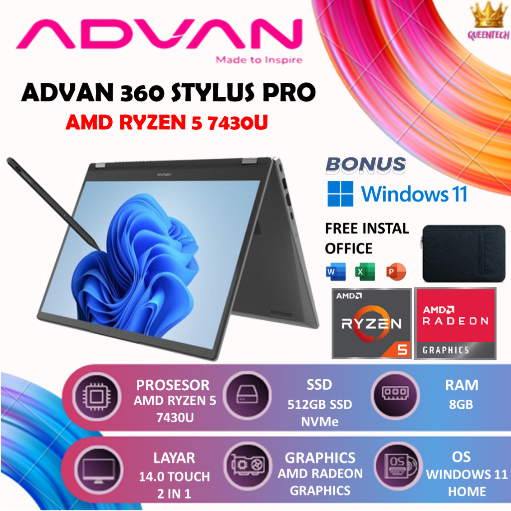 Jual NOTEBOOK ADVAN 360 STYLUS PRO AMD RYZEN 5 7430U [8GB/512GB ...
