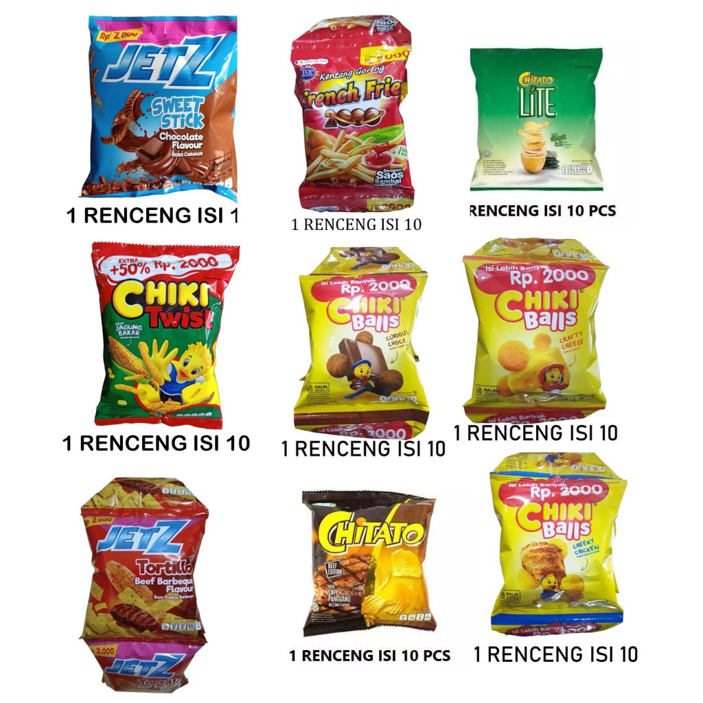 Jual SNACK CHIKI Renteng CHITATO / CHIKI BALLS / JETZ / FRENCH FRIES ...