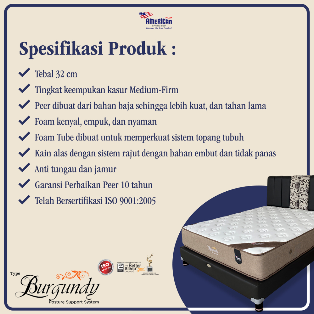 Jual Springbed American Pillo Type Burgundy (Hanya Kasur) Garansi 10 ...