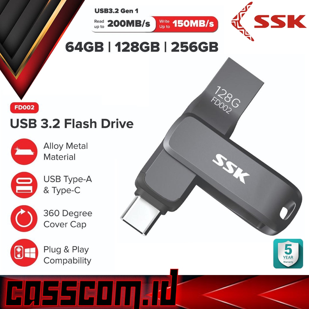 Jual FD SSK FD002 Flashdisk OTG Dual Drive USB3.2 Type C 230Mb/s 64GB ...