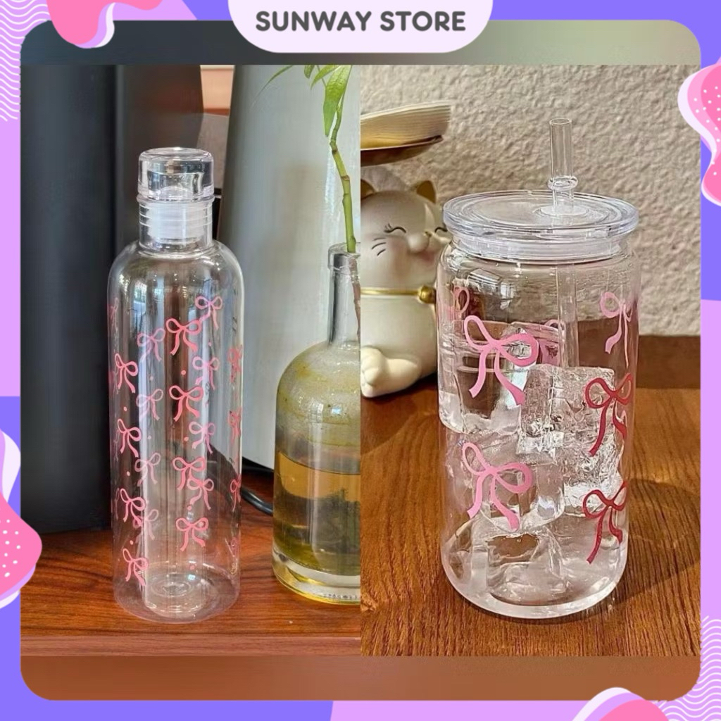 Jual SUNWAYSTORE - Botol Coquette Ribbon 500ml / Gelas Coquette Ribbon ...