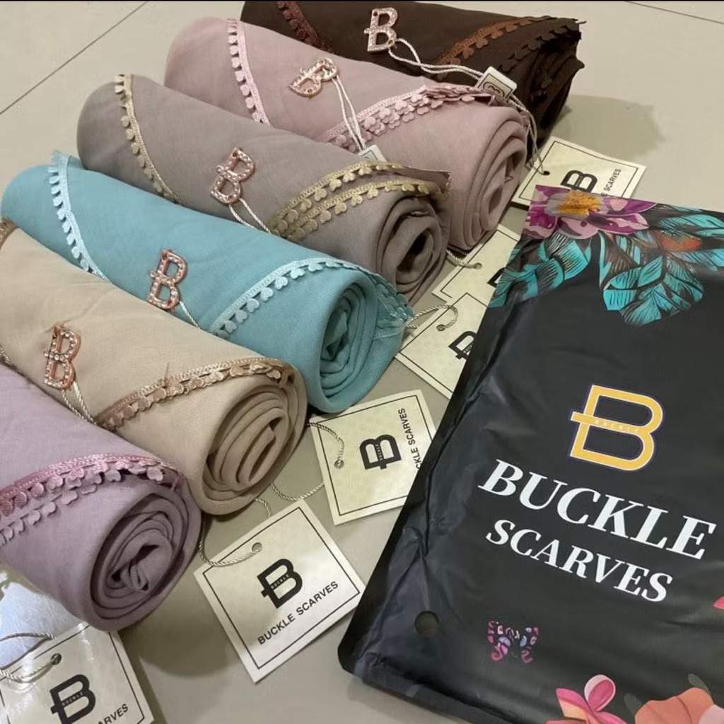 Hijab Segiempat Polos BUCKLE SCRAVES Voal Vintage Kerudung Paris Premium-Jilbab Polos
