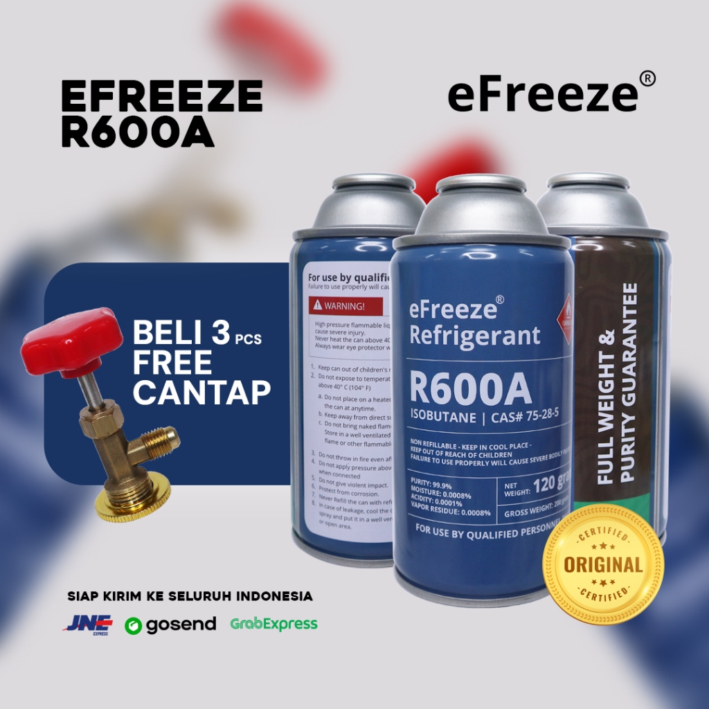 Jual PROMO 3 PCS Freon EFREEZE REFRIGERANT R600a KALENG (BONUS CANTAP ...