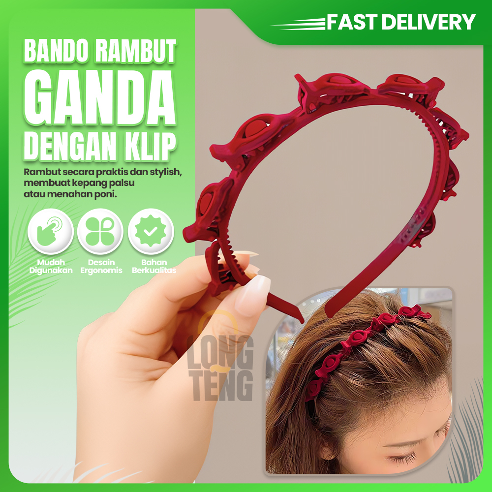 Jual Bando Rambut Wanita Kekinian Double Clip Headband Ganda Anti Geser ...