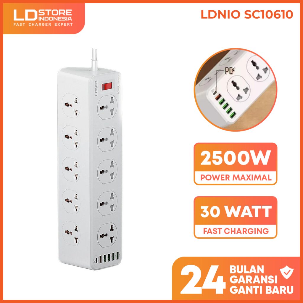 Jual Ldnio 10 Outlets Power Socket 2500W and 5 USB &1PD Fast Charging ...