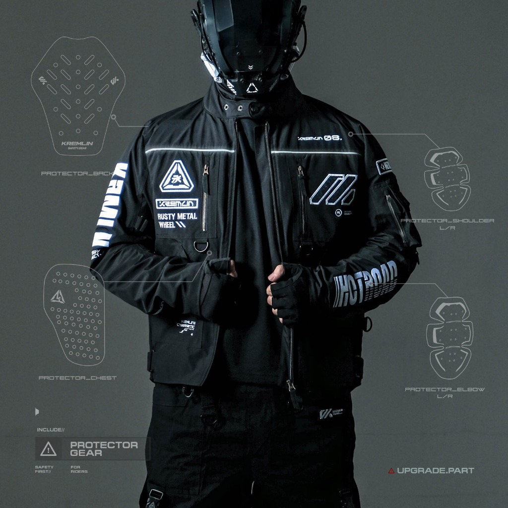 Jual KREMLIN Jacket Black Biker Cyberpunk Motor - METACRUSH V.2 - HITAM ...