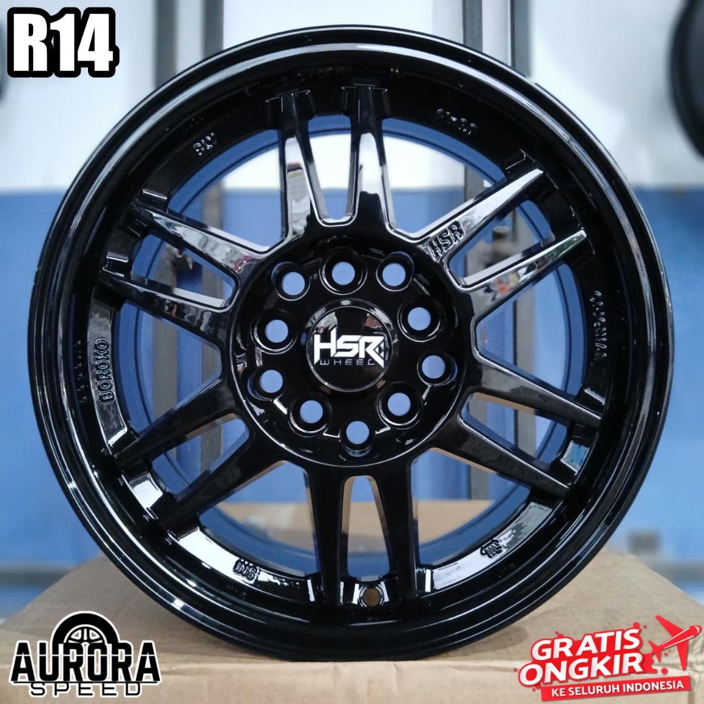 Jual Velg racing HSR BOROKO BLY01 R14 baut 5 black pelek ring 14 mobil ...