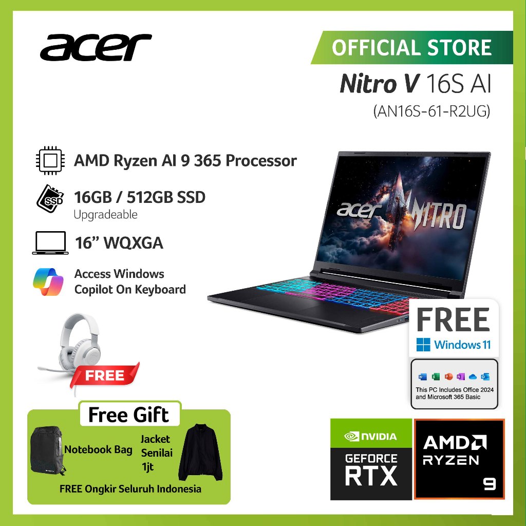 Jual (FREE EXCLUSIVE JACKET & HEADPHONE) ACER LAPTOP GAMING NITRO 16S ...