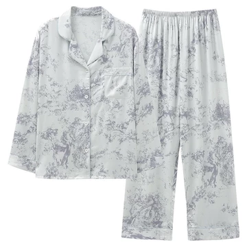 SLEEPY Baju Tidur Lengan Panjang Setelan One Set Wanita Dewasa Motif Marble Paint Elegant Bahan