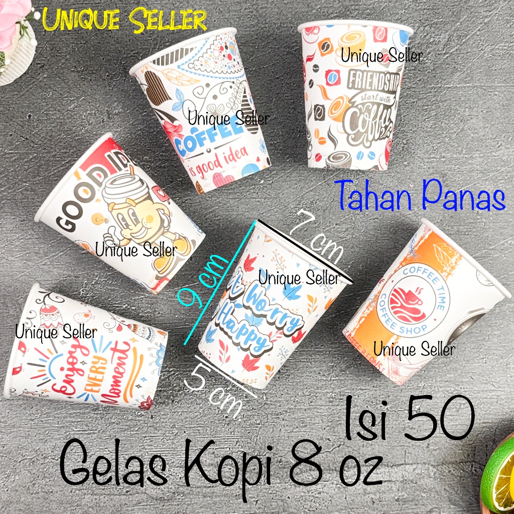 Jual [Isi50] Paper Cup Putih Motif 8 oz (Hot) / Gelas Kopi Kertas Tahan ...