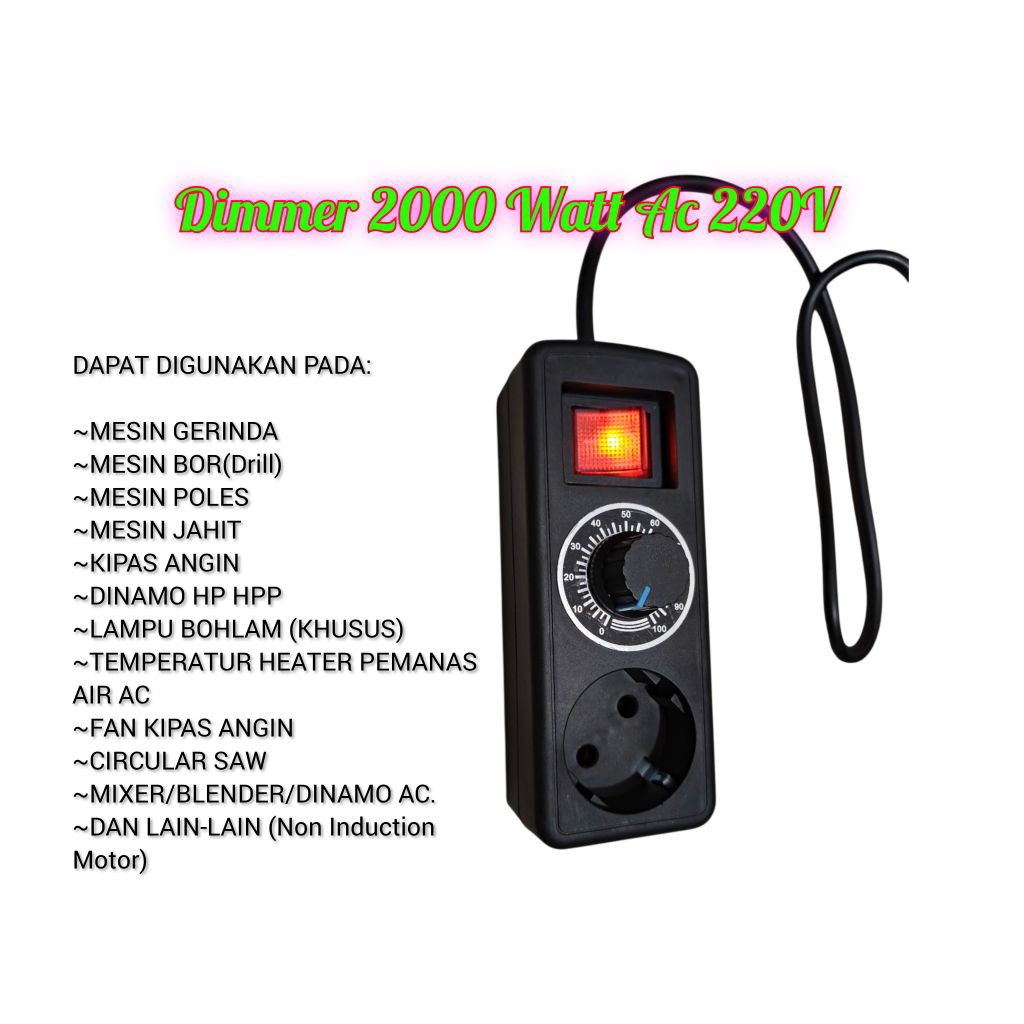 Jual Dimmer 2000 Watt Ac 220V Dimer Alat Pengatur Kecepatan Gerinda Bor ...