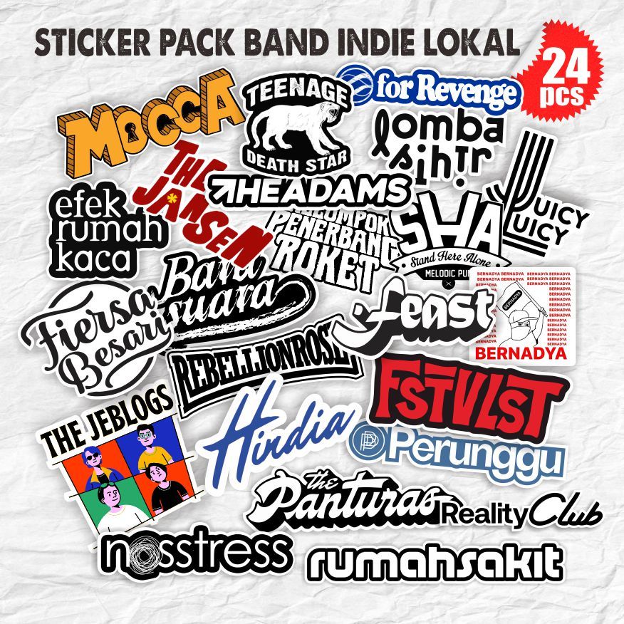 Jual STIKER PACK BAND INDIE INDO 24PCS Tahan Air Sudah Terpotong Sesuai ...