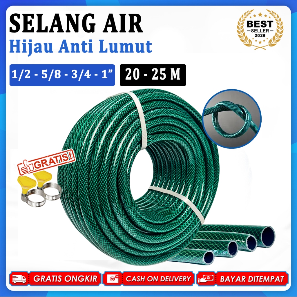 Jual Selang Air 1 Roll 20/25 Meter Hijau Anti Lumut Tebal 2mm 1/2 5/8 3 ...