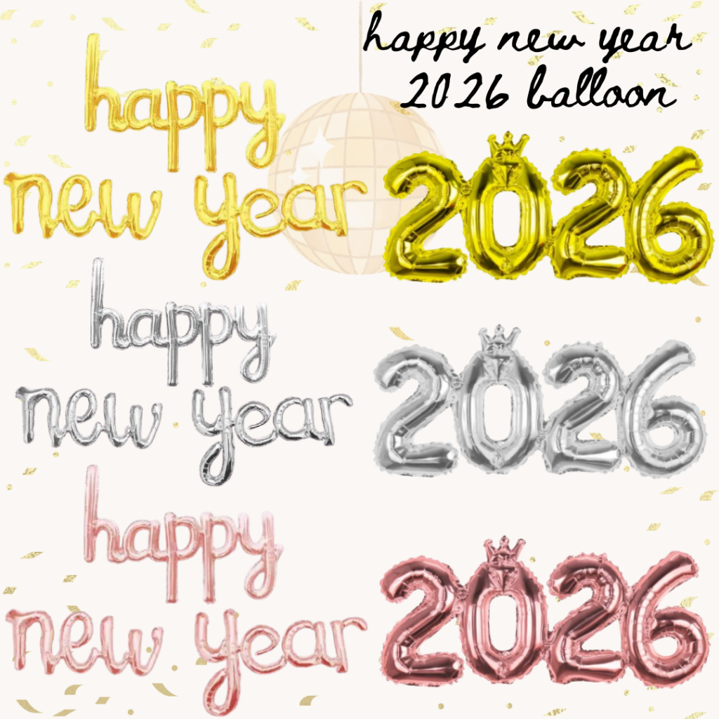 Jual Balon foil tulisan happy new year angka 2026 HNY sambung props ...