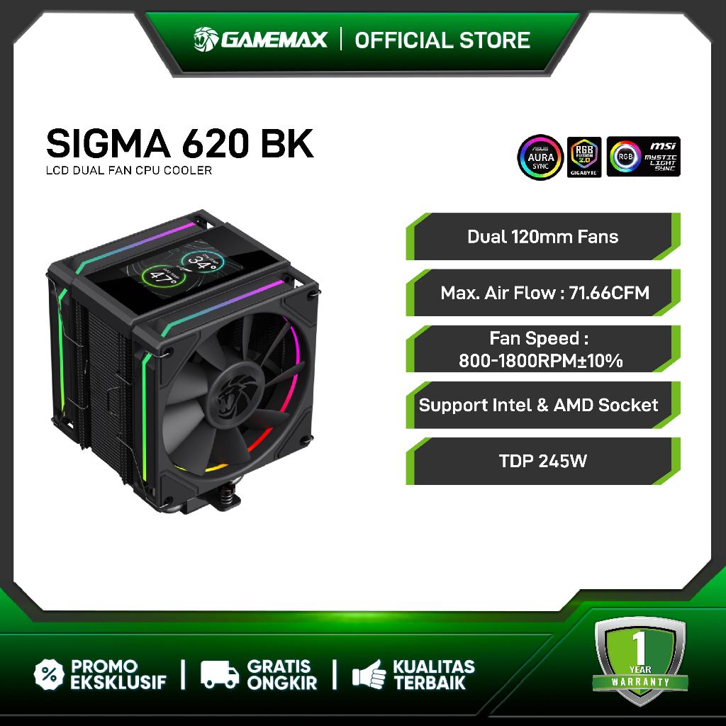 Jual GAMEMAX SIGMA 620 BK / WH LCD DUAL FAN CPU COOLER dengan Dual ...