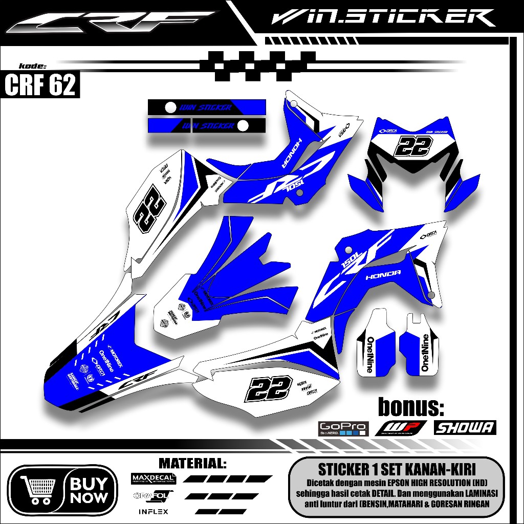 Jual BISA COD Stiker motif Decal CRF 150 L Putih Biru custom full body ...